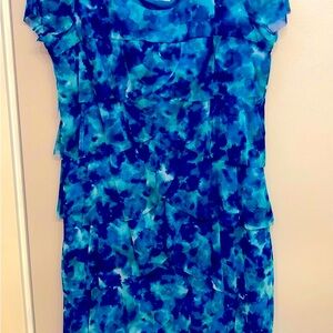 London Times Elegant Blue Layered Dress